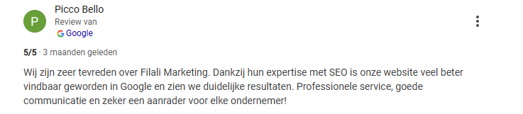 Beste marketeer in Amsterdam: klantbeoordeling over SEO door Filali Marketing